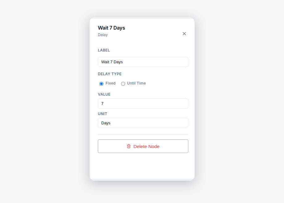 Delay node configured to wait a fixed period of 7 days