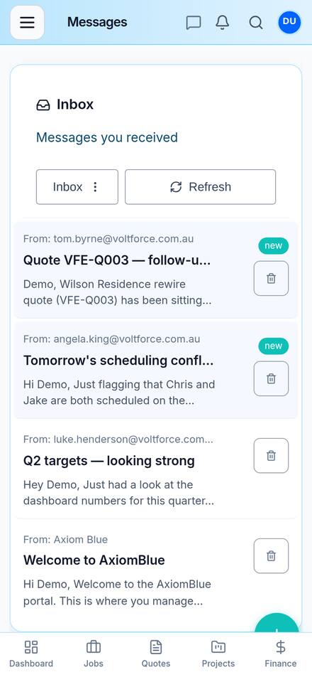 Mobile inbox with an automated quote follow-up and scheduling messages sent by workflows